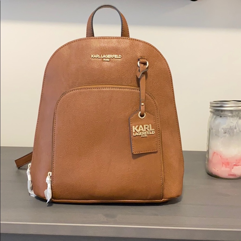 💗KARL LAGERFELD Brown Backpack W Gold Hardware